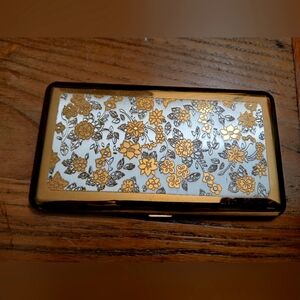 Vintage Wadsworth engraved cigarette compact case Floral design
